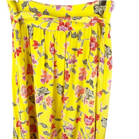 JOIE Yellow Ruffle Faux Wrap Floral SILK Midi Skirt with Tie Size 6 - Picture 8 of 11